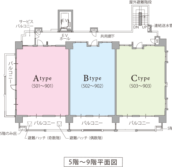 レーヴグランディてだこ浦西駅前　5～9階平面図