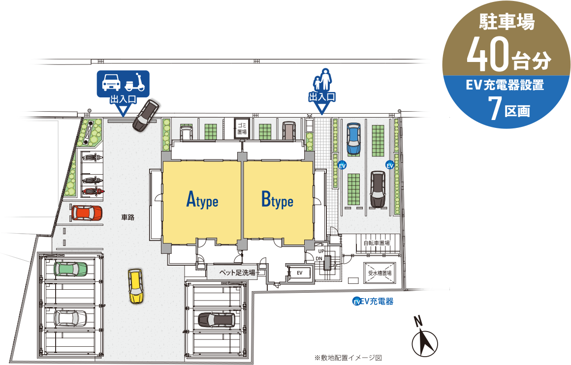 駐車場40台分 EV充電器設置7区画